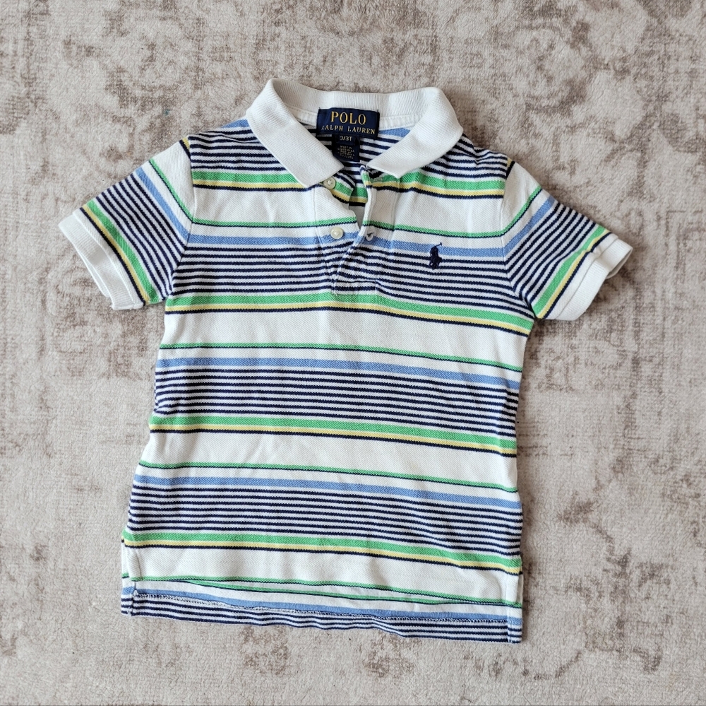 Polo Ralph Lauren Boys 3T White Striped Polo Shirt Preppy Classic